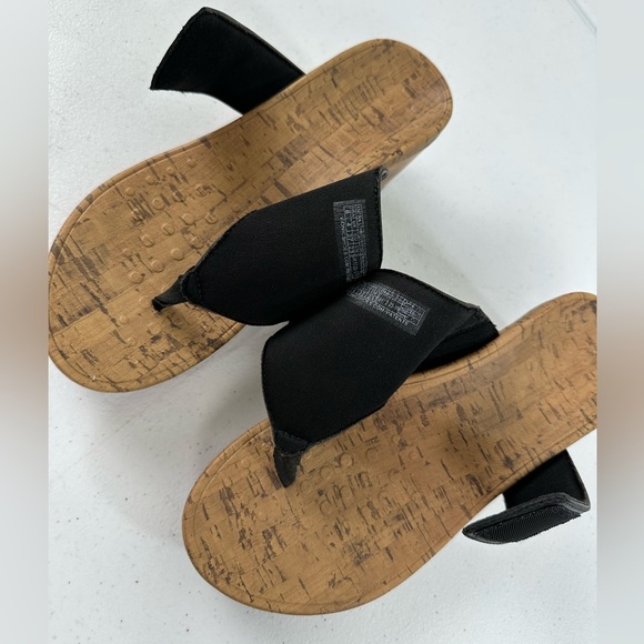 Vionic Anitra Black Leather Platform Wedge Sandals Cork Sole Comfort Orthotic 6 - Picture 8 of 11